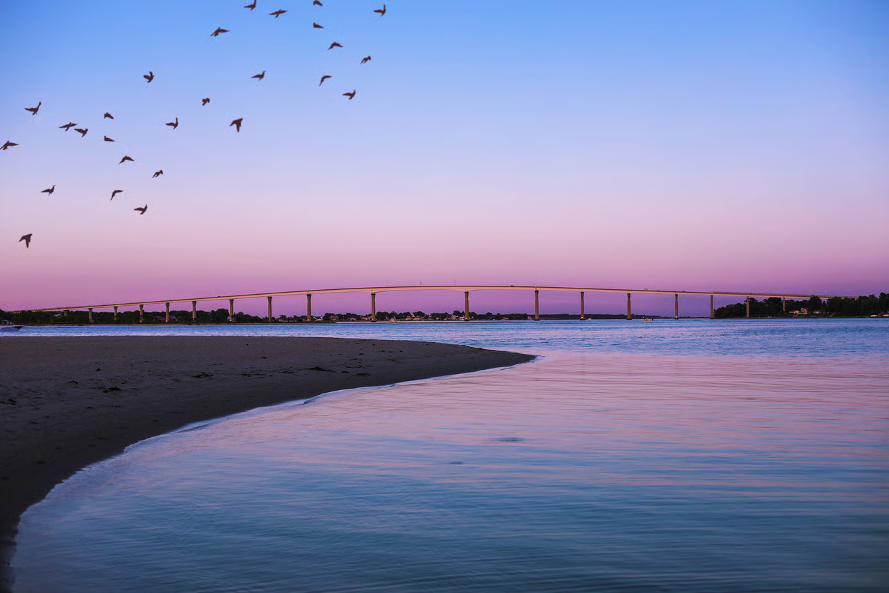 Governor Thomas Johnson Bridge over the Patuxent River at sunset, California, Maryland area